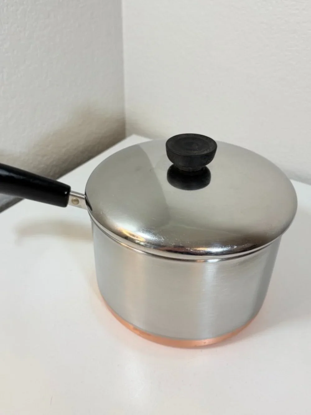 VTG Revere Ware 3 QT-90k Saucepan Copper Bottom Stainless Steel 1801 USA w/ Lid